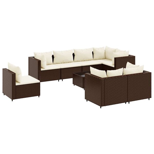 vidaXL Salon de jardin avec coussins 9 Pièces marron résine tressée