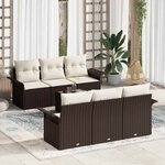 vidaXL Ensemble de canapé de jardin avec coussin 7 Pièces Marron  Crème