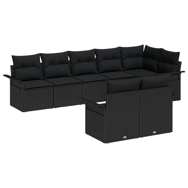 vidaXL Ensemble de canapé de jardin 8 pièces avec coussins noirs en poly rattan