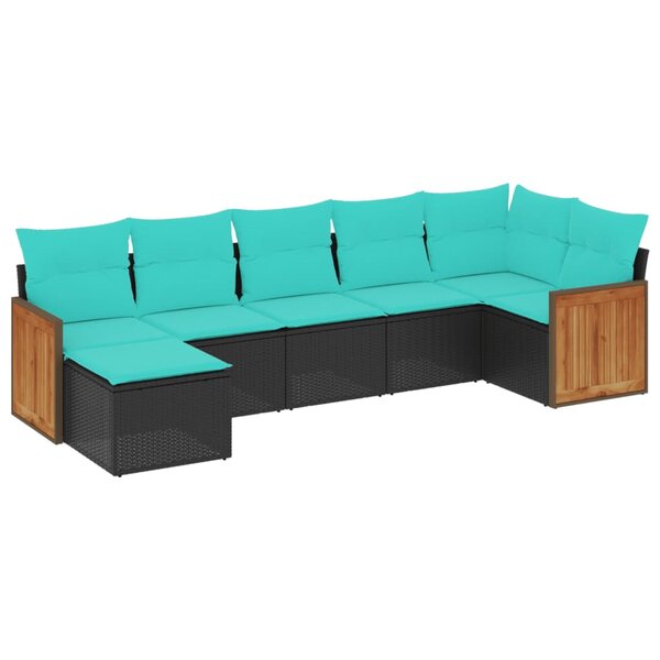 vidaXL Salon de jardin 7 Pièces avec coussins noir résine tressée