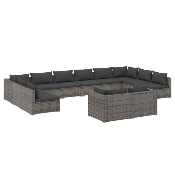 vidaXL Salon de jardin 12 Pièces avec coussins Gris Résine tressée