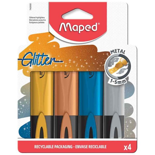 Surligneur glitter metal  étui de 4 maped