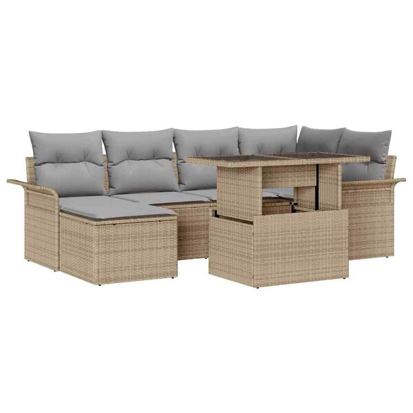 vidaXL Ensemble de canapé de jardin 7 Pièces Beige Poly rotin