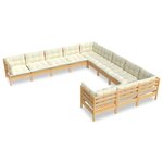vidaXL Salon de jardin 11 Pièces avec coussins crème bois de pin