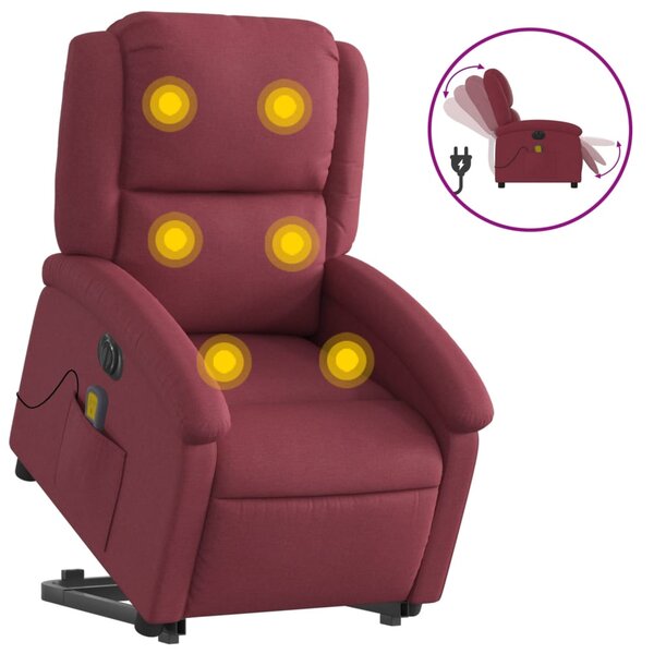 vidaXL Fauteuil inclinable de massage électrique Rouge bordeaux Tissu