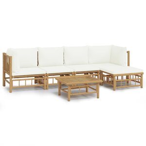 vidaXL Salon de jardin 6 Pièces avec coussins blanc crème bambou