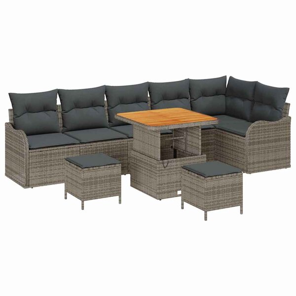 vidaXL Ensemble de canapé de jardin avec coussin 9 Pièces Gris