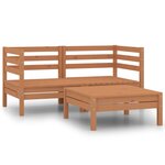 vidaXL Salon de jardin 3 Pièces Marron miel Bois de pin massif