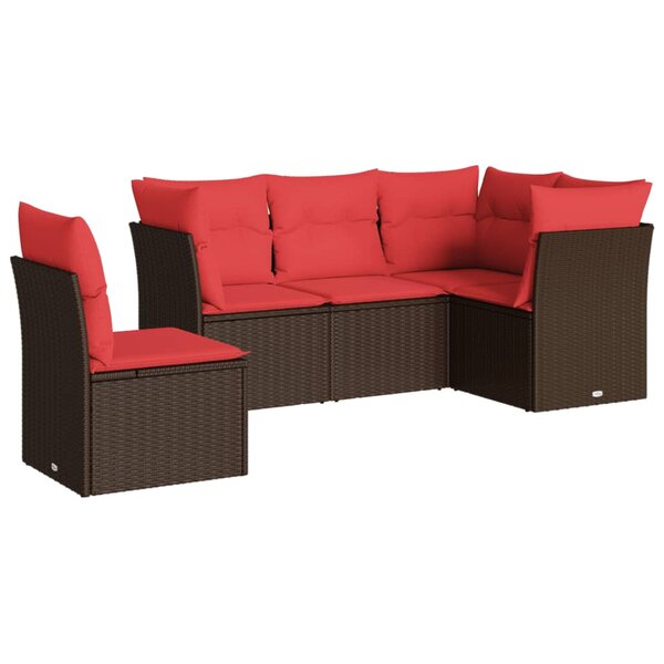 vidaXL Salon de jardin avec coussins 5 Pièces marron résine tressée