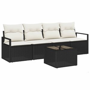 vidaXL Ensemble de canapé de jardin 5 Pièces Noir et Crème