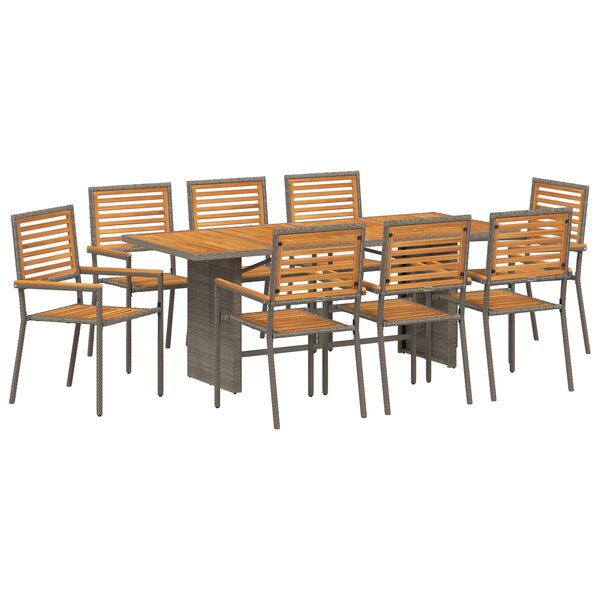 vidaXL Ensemble de repas de jardin 9 pièces Grey Poly Rattan Acacia