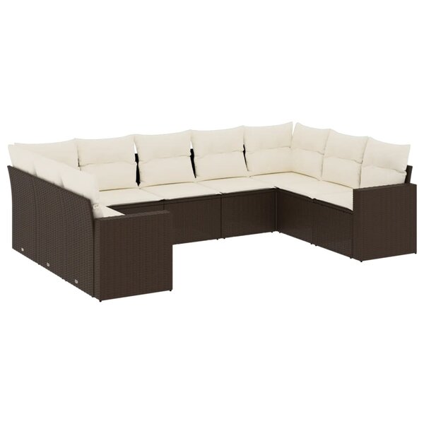 vidaXL Salon de jardin avec coussins 9 Pièces marron résine tressée