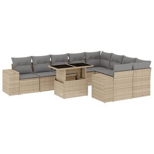 vidaXL Salon de jardin avec coussins 10 Pièces beige résine tressée