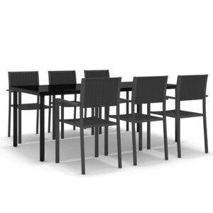 vidaXL Ensemble à manger de jardin 7 Pièces Noir