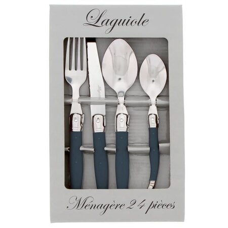 Pradel Excellence 7214Gu-24 Menagere Laguiole Gris 24 Pieces Manche Postiche - Acier Inoxydable - 6 Couteaux, 6 Fourchettes, 6 C