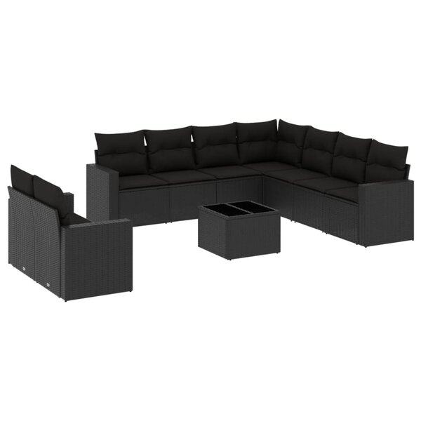 vidaXL Salon de jardin 10 Pièces avec coussins noir résine tressée
