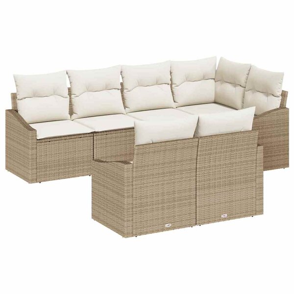 vidaXL Ensemble de canapé de jardin 7 Pièces Beige Poly rotin