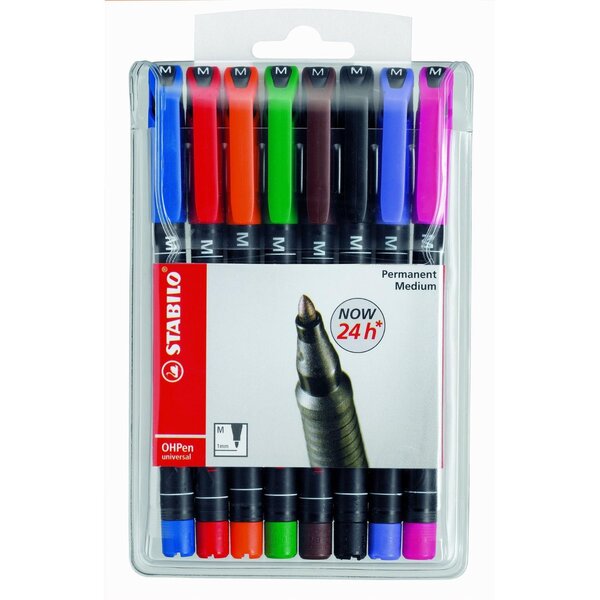 Pochette de 8 Feutres pour Transparent OHPen Permanent Pointe médium (1mm) x 5 STABILO