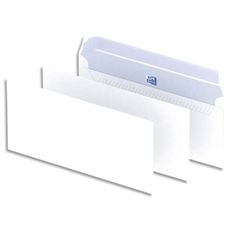 Enveloppes blanches format dl 110 x 220 mm, 90 g/m², sans fenêtre, fermeture avec bande auto-adhésive (boîte 500 unités)