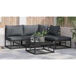 vidaXL Ensemble de canapé de jardin avec coussin 4 Pièces Noir Aluminium