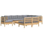 vidaXL Salon de jardin 10 Pièces avec coussins gris bois de pin massif