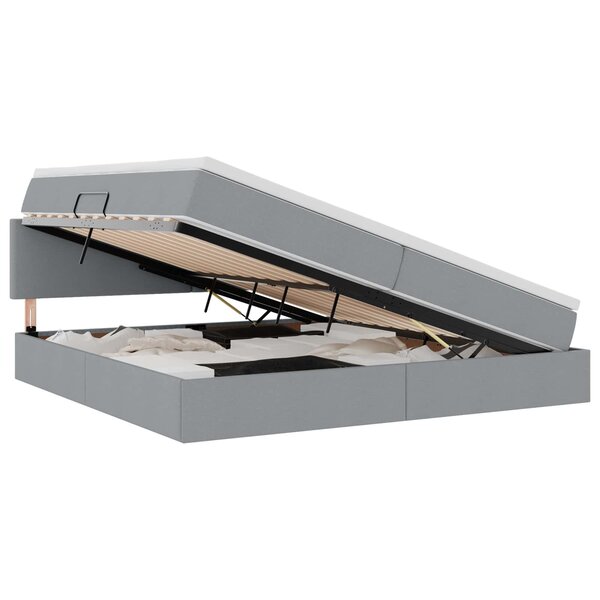 vidaXL Lit de rangement LED avec matelas Gris clair 200 x 200 cm Tissu