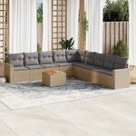 vidaXL Salon de jardin et coussins 10 Pièces mélange beige résine tressée
