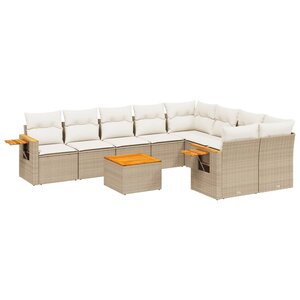 vidaXL Salon de jardin avec coussins 10 Pièces beige résine tressée