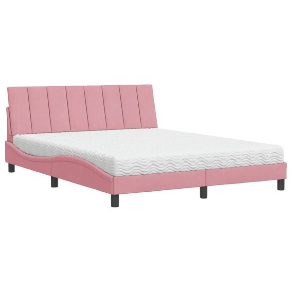 vidaXL Lit avec matelas rose 160x200 cm velours