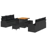 vidaXL Canapé de jardin 9 pièces avec coussins en polyrotin noir et en acacia