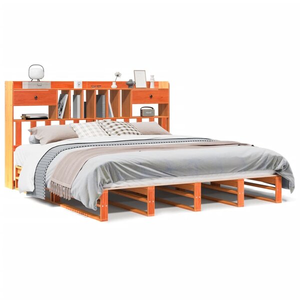 vidaXL Lit bibliothèque sans matelas cire marron 200x200 cm pin massif
