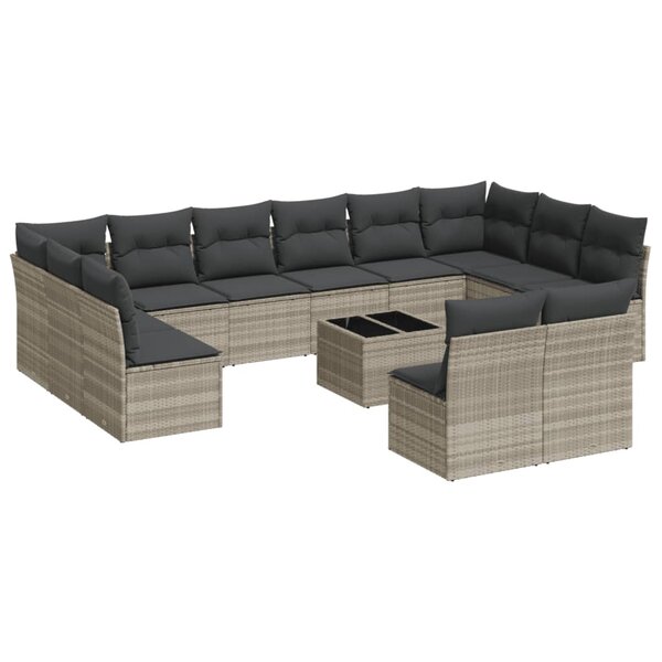 vidaXL Salon de jardin avec coussins 13 Pièces gris clair résine tressée
