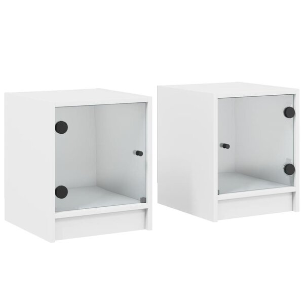 vidaXL Tables de chevet avec portes en verre 2 Pièces blanc 35x37x42 cm