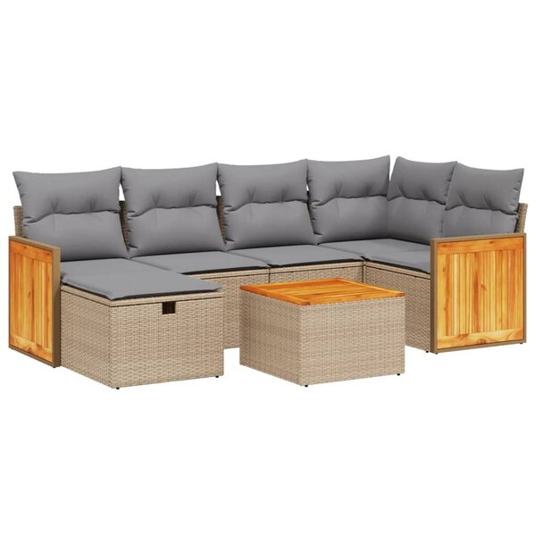 vidaXL Salon de jardin avec coussins 7Pièces mélange beige résine tressée
