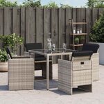 vidaXL Chaises de jardin avec coussins lot de 4 gris clair poly rotin