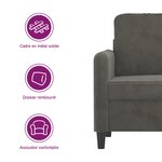 vidaXL Canapé à 2 places Gris foncé 120 cm Velours