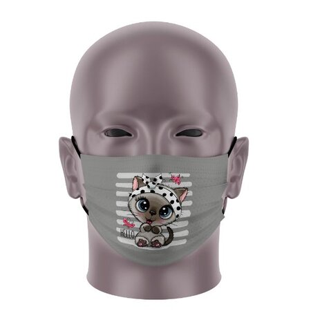 Masque Bandeau Enfant - Chaton Gris - Masque tissu lavable 50 fois