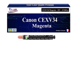 T3AZUR - Toner compatible avec Canon IR-C2020 IR-C2025i IR-C2030 IR-C2050 IR-C2058 IR-C2100 IR-C2105 IR-C2220i IR-C2225 IR-C2230 remplace Canon CEXV34 (3784B002) Magenta - 19 000 pages