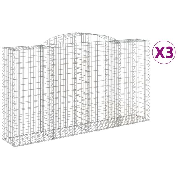 vidaXL Paniers à gabions arqués 3 Pièces 300x50x160/180 cm fer galvanisé