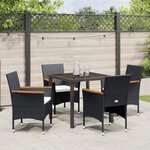 vidaXL Ensemble de salle à manger de jardin 5 pièces Noir Poly Rattan