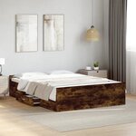 vidaXL Cadre de lit avec tiroirs sans matelas chêne fumé 120x190 cm