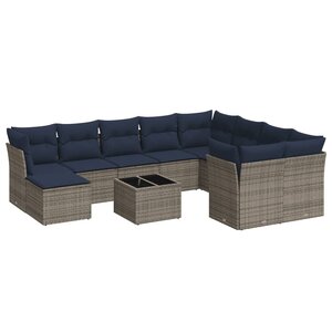 vidaXL Salon de jardin 11 Pièces avec coussins gris résine tressée