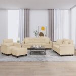 vidaXL Ensemble de canapés 4 Pièces avec coussins Crème Tissu microfibre