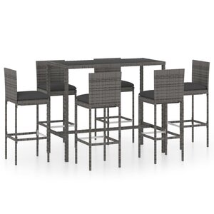 vidaXL Ensemble de bar de jardin 7 Pièces et coussins Résine tressée Gris