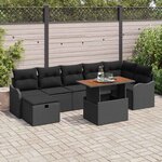 vidaXL Ensemble de canapé de jardin avec coussin 8 Pièces Noir Poly rotin
