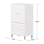 Flexa SAGA Armoire 2 portes et 2 tiroirs a facades rainurees Blanche Pieds et boutons en chene