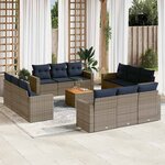 vidaXL Salon de jardin avec coussins 13 Pièces gris résine tressée