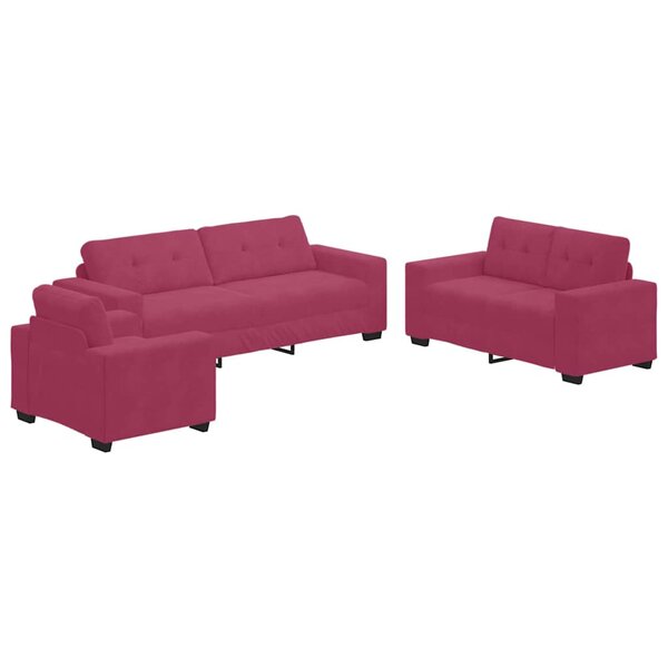 vidaXL Ensemble de Canapés 3 Pièces Rouge Vent 221 x 80 x 80 cm Velours