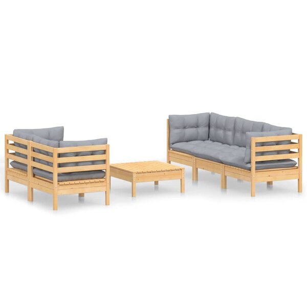 vidaXL Salon de jardin 6 Pièces avec coussins gris bois de pin