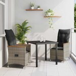 vidaXL Ensemble de salle à manger pour jardin 3 Pièces Gris Poly rotin